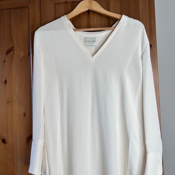 Isoude CREAM V-Neck Silk Georgette Shift Dress Women’s 14 Event Gala Wedding - Picture 2 of 8